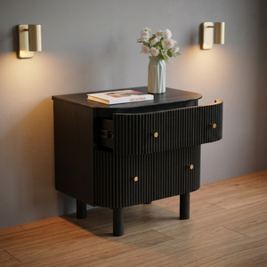 Modern Black Wooden Nightstand with 2 <b>Drawers</b> Minimalist Design Bedroom Furniture Storage <b>Side</b> Table - Product Image 4