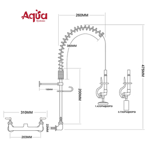 Grifo de Cocina Comercial de Doble Manija Montado en Pared, Acero Inoxidable 304 SUS, Cuerpo de Latón, Mini Pre-Enjuague Industrial para Hoteles y Bares - Product Image 2
