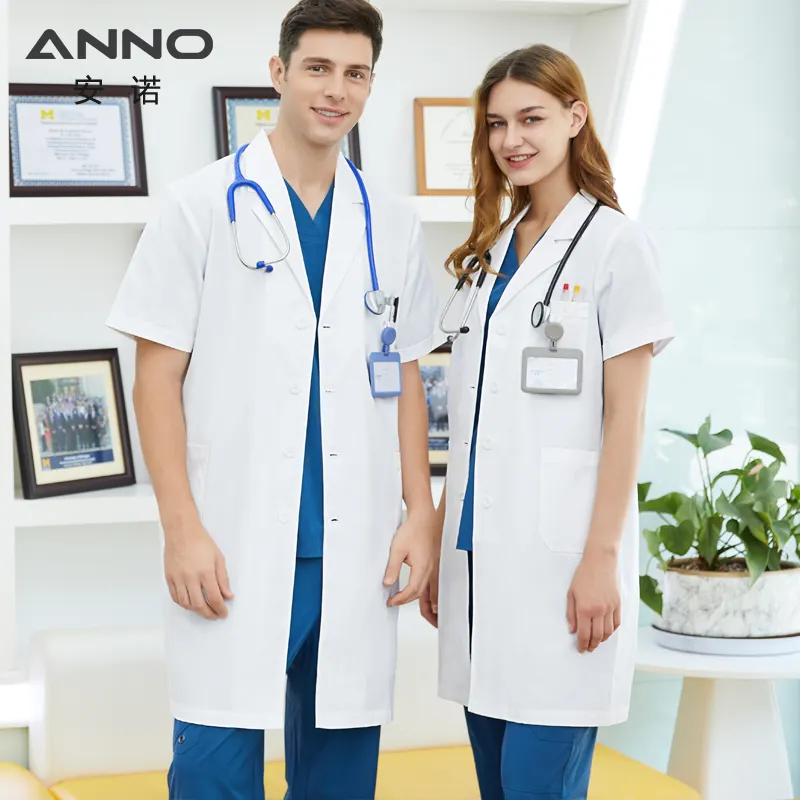 ANNO Hot Sell Hochwertige Unisex Hospital Lab White Coat Doctor Nurse Clinic Uniform