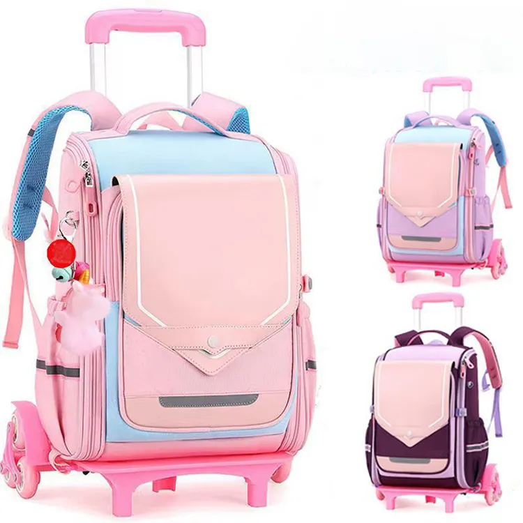 wholesale custom pink sublimation kid anti theft bookbag student bag promotional waterproof oxford trolley backpack for school