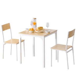 <b>Dining</b> Table Set With 2 <b>Chairs</b> <b>White</b> Frame Beech <b>Wood</b> Top Square Design For Home Kitchen Use - Product Image 5