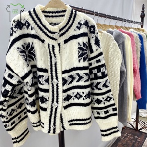 Vente en gros de pulls en tricot pour femmes d'occasion, chauds, à boutons, style mixte, mode décontractée, polyester/coton de haute qualité, vêtements usagés - Product Image 3