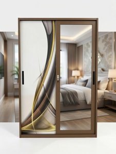 Armoire coulissante moderne <span class=keywords><strong>en</strong></span> acier avec motif imprimé et porte miroir pour chambre à coucher - Product Image 3