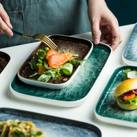 Assiette à sushi en céramique de style marbre, assiette carrée en grès avec grain de pierre