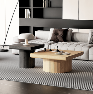 Juego de Mesa de Centro Moderno y Duradero de Roble, 2 Piezas, Muebles para Sala de Estar con Pedestal Cilíndrico y Acanalado - Product Image 1