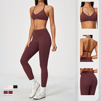 Ensemble de yoga pour femmes en tissu brossé, soutien-gorge de sport à bretelles, leggings de yoga, tenue de fitness 2 pièces, vêtements de sport pour la salle de sport