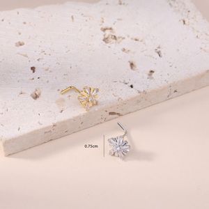 Mode clair CZ nez goujons pour femmes fille en forme de L nez broche flocon de neige or argent couleur nez Piercing bijoux en gros - Product Image 5