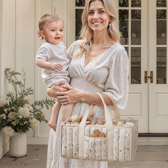 Multifunctional Mommy Organizer Diaper Caddy Printed Baby Diaper Storage Bags