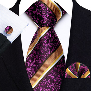 Corbata de seda de 8cm hecha a mano a rayas <span class=keywords><strong>pañuelo</strong></span> a cuadros conjunto de gemelos para hombres corbatas traje camisas accesorios de boda regalos - Product Image 2