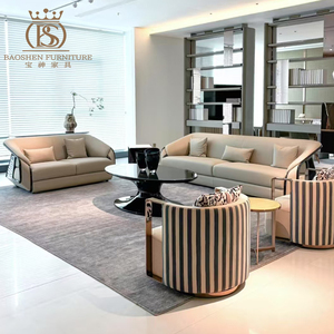 Set di Divani BS di Lusso in Vera Pelle a 1, 2 e 3 Posti, Design per Arredamento Soggiorno di Villa, Divani in Stile Moderno per Hotel - Product Image 1