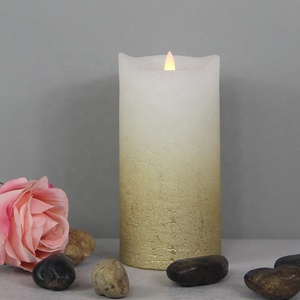 Bougies sans <span class=keywords><strong>flamme</strong></span> <span class=keywords><strong>LED</strong></span> scintillantes de pilier de cire en détresse d'or de décor à la maison avec la vraie <span class=keywords><strong>flamme</strong></span> 3D - Product Image 4