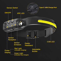 Lampe frontale à faisceau large 230° avec capteur d'éclairage, étanche, en silicone, LED COB rechargeable