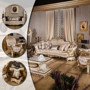 Divano Sezionale di Lusso in Tessuto Damascato Reale con Imbottitura in Spugna e Struttura in Legno Intagliato per Saloni di Ville e Residenze di Lusso - Product Image 2