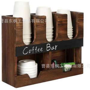Wooden <b>Desktop</b> <b>Shelf</b> For Paper Cups Coffee Pods Tea Bags Sugar Packets Multipurpose Storage Organizer 2 Tier Solid Wood - Product Image 3