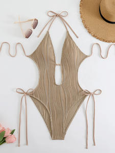 Costume da bagno <span class=keywords><strong>Bikini</strong></span> a vita alta in tessuto testurizzato tinta unita tinta unita da donna - Product Image 6