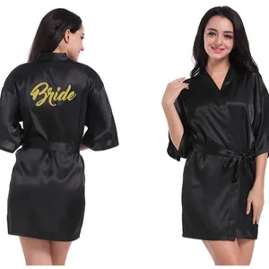 New Bride Bridesmaid Robe With Gold Letters Mother Sister Of The Bride Wedding Gift Bathrobe Kimono Satin Bride