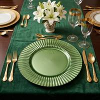 Assiette de présentation ronde en verre cannelé vert olive de 13 pouces, gaufrée, pour la décoration de table à la maison, dans les hôtels, lors de mariages et de banquets