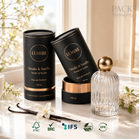 Emballage de parfum de luxe personnalisé en tube de papier avec logo en feuille d'or et matériau recyclable pour flacons de 30 ml, 50 ml et 100 ml