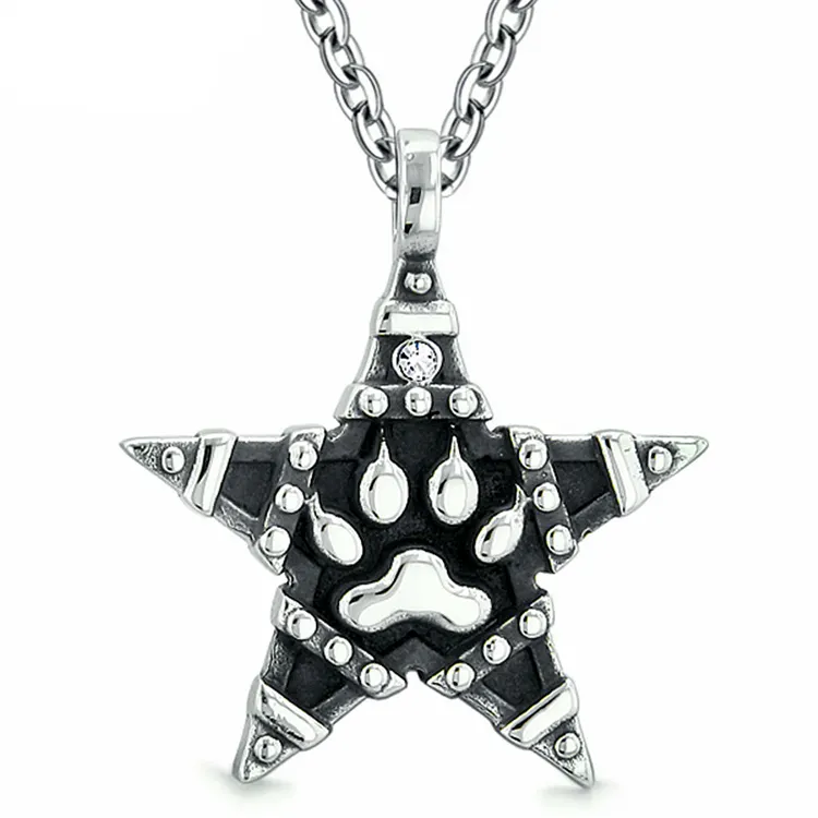Pentacle Power Amulet Wolf Paw and Magic Super Star Pendant with Clear Austrian Crystal