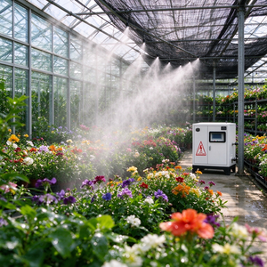 Système de brumisation haute pression, machine à brouillard pour serre vitrée Sunlit Flower, équipement de pulvérisation de brume fine pour humidification et refroidissement - Product Image 1