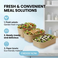 Boîte en papier kraft rectangulaire de qualité alimentaire avec logo personnalisé, vente en gros OEM, 500ml 750ml 1000ml 1100ml, jetable, pour salades et repas à emporter