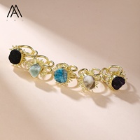 Bague Ajustable Bohème Vintage en Pierre Naturelle Brute Plaquée Or 18K Tendance pour Mariages