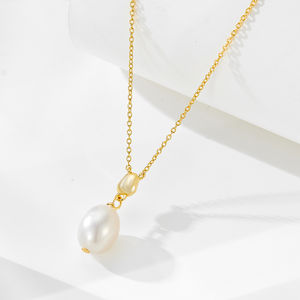 Peishang Wholesale Jewelry 925 Sterling Silver 14K Gold Plated Baroque Freshwater Cultured <strong>Pearl</strong> <strong>Pendant</strong> <strong>Necklace</strong> - Product Image 3
