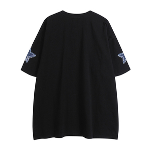 Camiseta de Manga Corta para Hombre, Estilo Americano, con Parches de Mezclilla y Estampado de Leopardo, Formal, de Seda/Algodón, Holgada, 300 Gramos, Versátil - Product Image 3