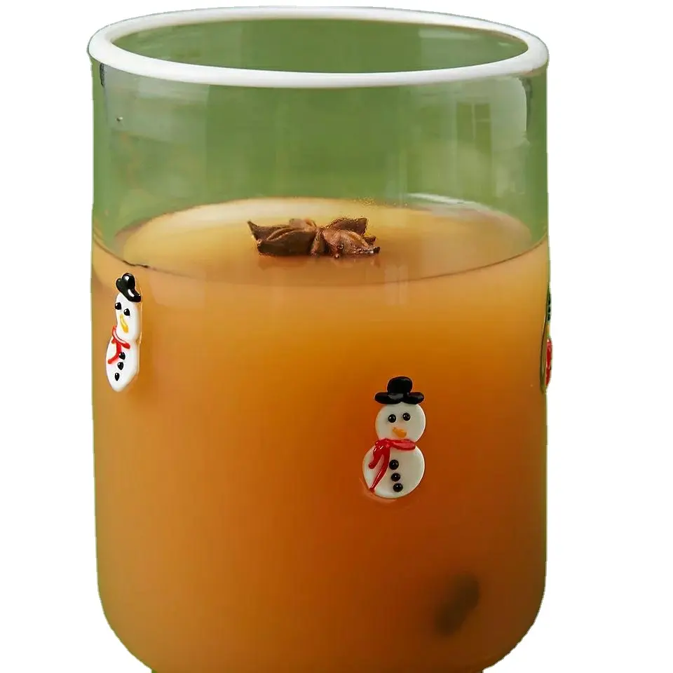 Vaso de cristal de zumo hecho a medida, transparente, soplado a mano, resistente al calor, decorativo, muñeco de nieve, árbol de Navidad