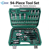 Boîte à outils de mécanicien de garage 94 pièces, jeu de douilles CRV 1/4 3/8 1/2 pouce, poignée à cliquet réversible, kit d'outils à main pour réparation automobile
