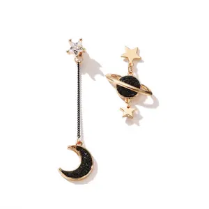 Joyería de moda niñas regalo, estilo coreano, Luna estrellas pendientes no coincidentes asimétrico de luna y estrella pendiente
