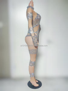 Costume de scène pour soirée en boîte de nuit, bar, performance, <span class=keywords><strong>Luka</strong></span> Mesh, brillant, diamant, moulant, sexy, une pièce, col haut, pantalon slim - Product Image 4