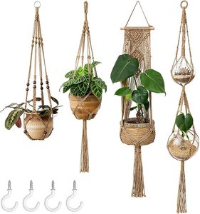 Lot de 2 supports pour plantes en corde de coton tressée à la main, style bohème rustique, pour jardinières de 3 à 12 pouces, avec crochets en <span class=keywords><strong>S</strong></span>, décoration bohème pour la maison (marron) - Product Image 2