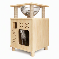 Tour pour chat en bois massif Kate Paradise H à deux niveaux avec bol en acrylique, poteaux en sisal et design découpé en X pour chats 65 cm