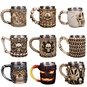 Vikingo calavera dragón resina calavera taza 3D taza Halloween venta al por mayor Steampunk <span class=keywords><strong>Detective</strong></span> calavera café tazas de acero inoxidable - Product Image 1