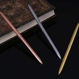 Stylo bille promotionnel en métal fin torsadé pour hôtel, avec logo personnalisé, chromé, longue couleur argent, or, or rose - Product Image 2