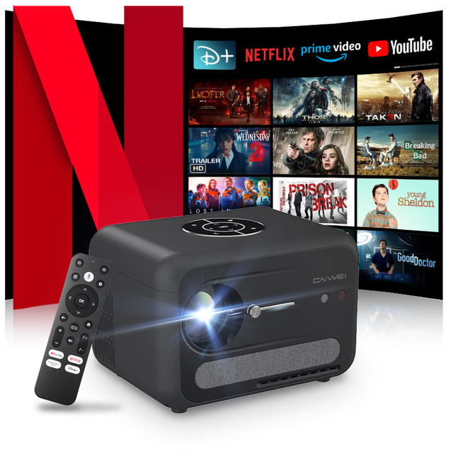 OEM Netfli A6 Subwoofer with Google TV LED 4K Smart Projector Full HD 1080P Portable Digital Auto Focus for Camping Party 2G RAM