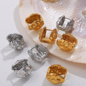 <b>Clip</b>-on Earrings Irregular Hammered Texture Gold <b>Silver</b> Zinc Alloy Fashion Jewelry EH953 - Product Image 2