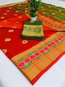 Sari de Seda Banarasi con Tejido Artístico Multicolor, Último Diseño, Talla Única, Venta al Por Mayor, Prenda de Lujo para Bodas - Product Image 2