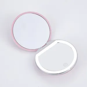 Miroir de poche LED double face pour batterie d'alimentation, miroir de poche pour voyage, cosmétique, hollywood, pour maquillage
