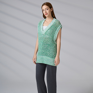 Chaleco de punto casual de algodón para mujer, sin mangas, con cuello en V, de ganchillo verde personalizado, para otoño, invierno y verano - Product Image 5