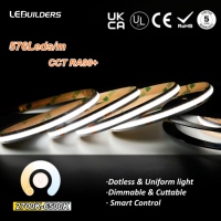 Bande LED COB haute densité 2 fils 12V CCT 576 LED/m 24V 8mm 2700K à 6500K, éclairage linéaire flexible sans points pour la décoration intérieure