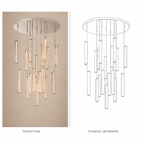 Lustre LED cubique en cristal transparent personnalisé avec lumière douce pour les grands luminaires d'escalier dans les salons de luxe
