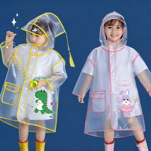 בגדי גשם לילדים מ-PEVA עמיד למים, עם הדפסים מצוירים, כיס תלת מימדי ובד שקוף - Product Image 1