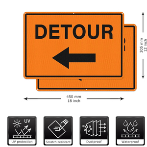 Panneau de déviation avec flèche gauche 12 x 18 pouces, panneaux de signalisation routière en aluminium réfléchissant, construction métallique résistante à la rouille et imperméable - Product Image 2