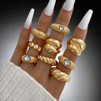 Bagues de fiançailles et de mariage vintage en acier inoxydable plaqué or 18 carats, gros cœur d'amour en zircon, bijoux épais pour femmes
