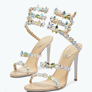 Sandales à talons hauts sexy pour femmes, avec strass colorés, à lanières croisées à la cheville, grande taille 46, style stiletto - Product Image 6