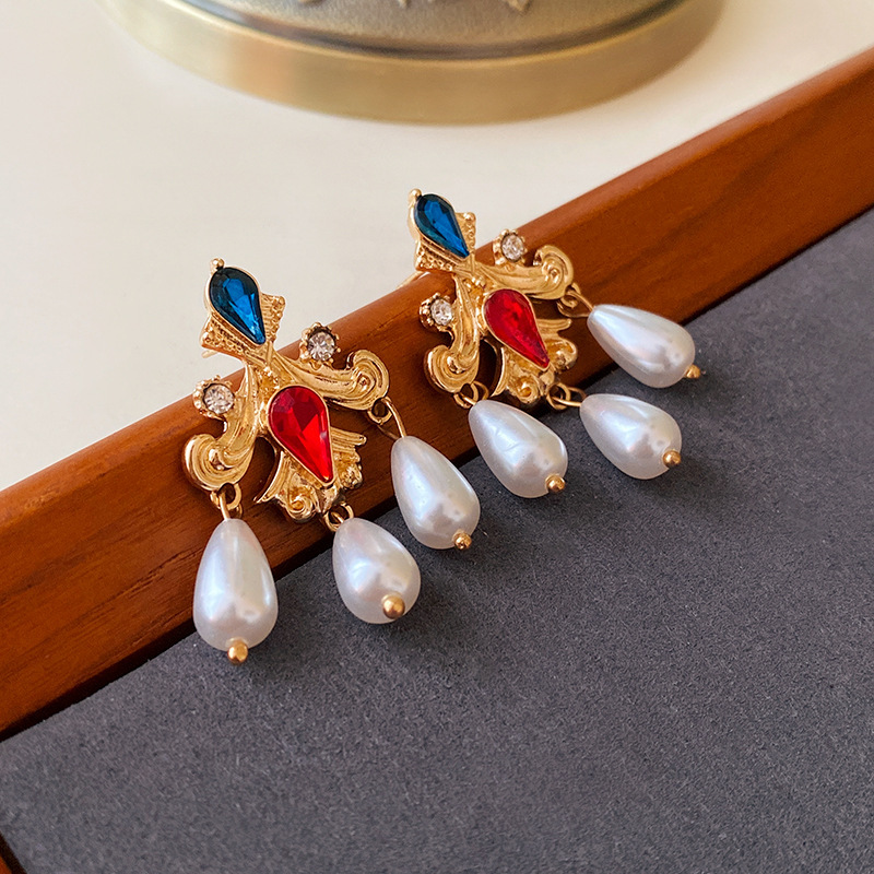 14 # Argent aiguille médiévale perle fleur boucles d'oreilles