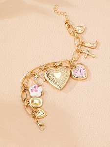 צמיד זהב לוקט קסם צמיד וטרנדי עם קשת כובע הבוקרת מגפי כובע הבוקרת נעלי סוס תכשיטים מתנה לנשים - Product Image 2