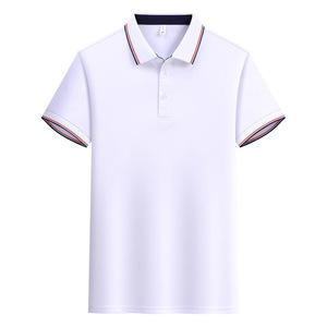 เสื้อโปโลสีขาว แต่งขอบสีตัดกัน แขนสั้น สีพื้น โพลีเอสเตอร์ ชุดยูนิฟอร์ม ชุดทำงาน ใส่ได้ทุกวัน - Product Image 1